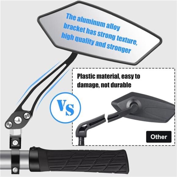 Bike Mirror 1 Pair, [New Version] HD Wide Angle Large Handlebar Rearview Mirror - Picture 5 of 7
